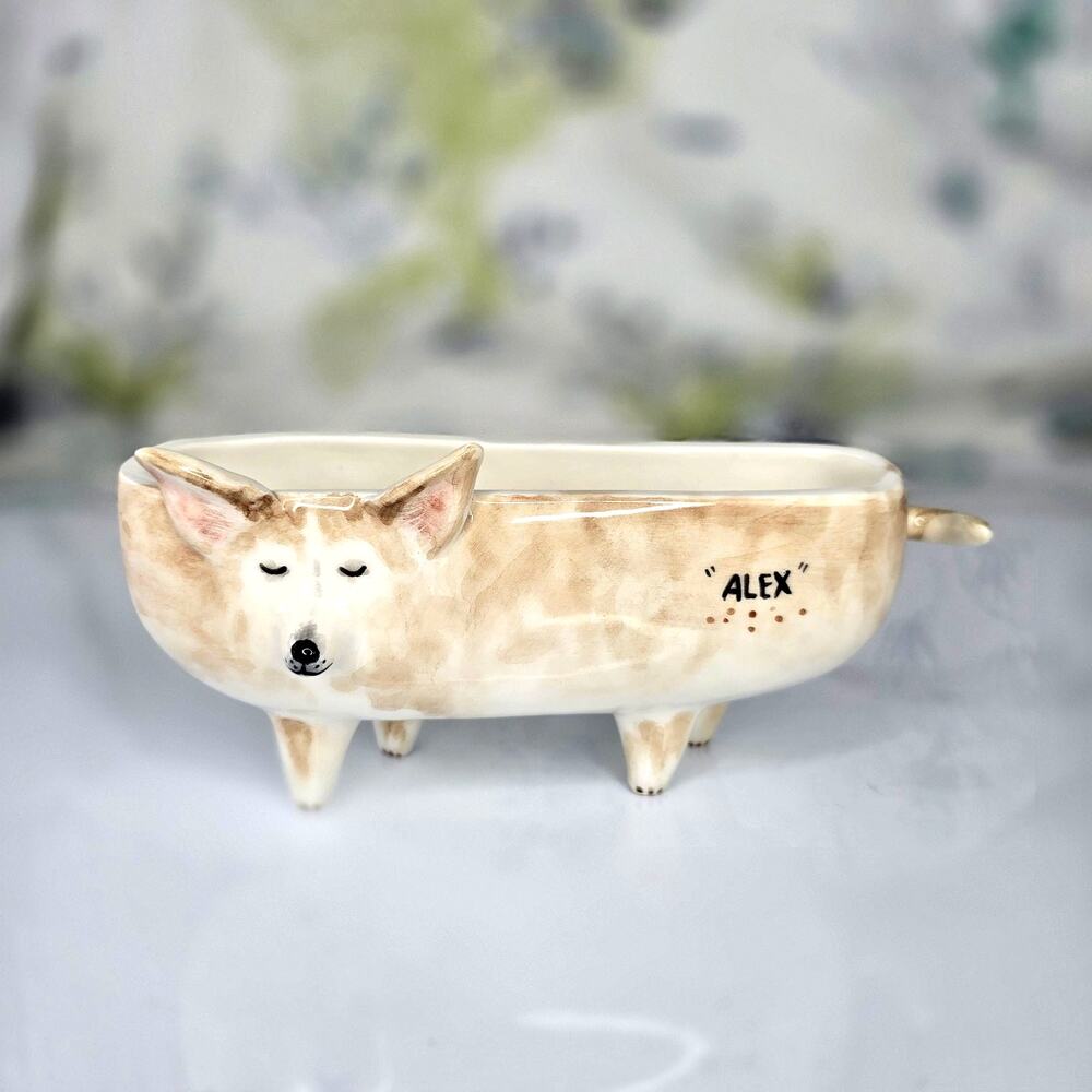 Corgi Dog Planter Hand Painted Ceramic Herbs Succulents